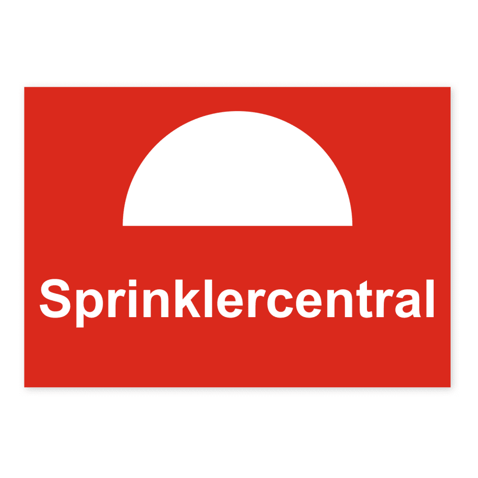 Skylten - Sprinklercentral. Underlätta identifiering av din "Sprinklercentral" med vår självhäftande dekal. Måttet 210x148 mm gör det enkelt att se och förstå budskapet, medan den självhäftande baksidan garanterar enkel applicering.