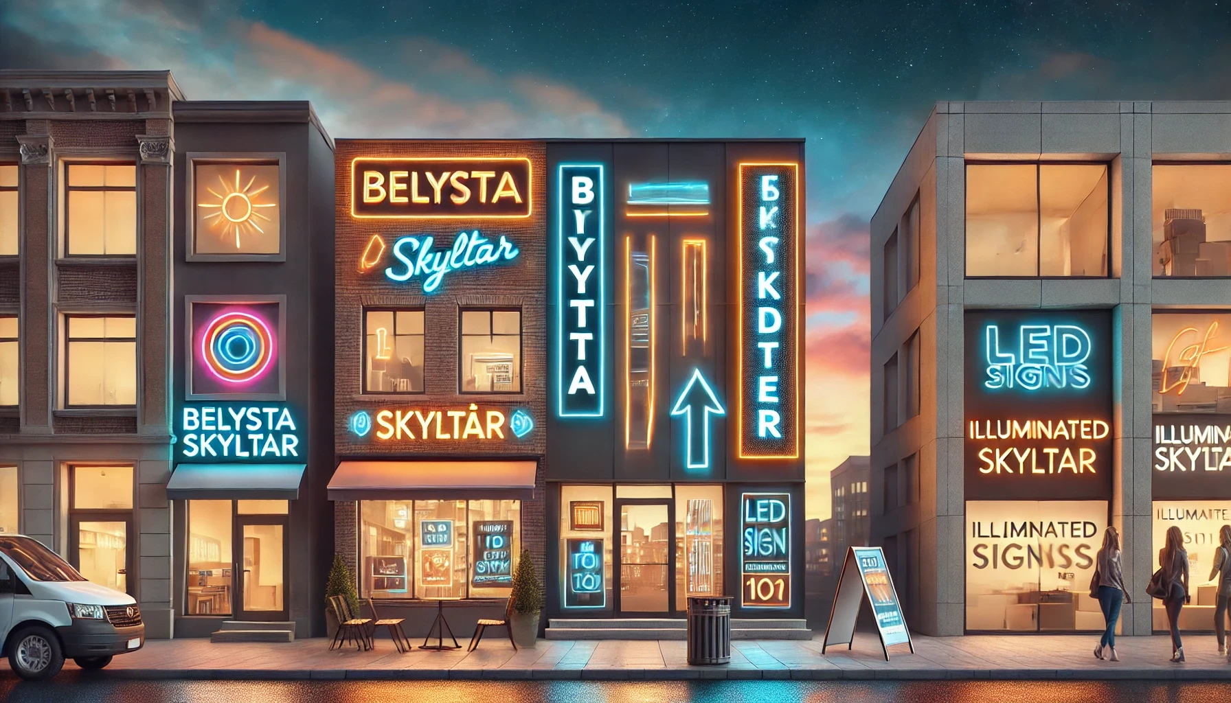 Bild mer neon and ljusskyltar i en stad