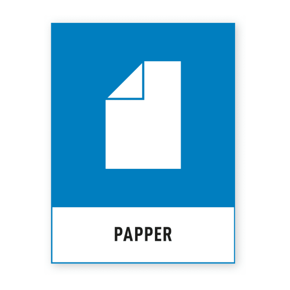 Papper-skylten har storleken 74x97mm och tillverkas i materialet Dekal. Denna standardskylt kan anpassas så att du kan skapa din egen version av skylten.